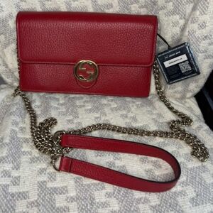 Gucci Marmot Red Leather wallet/crossbody small bag